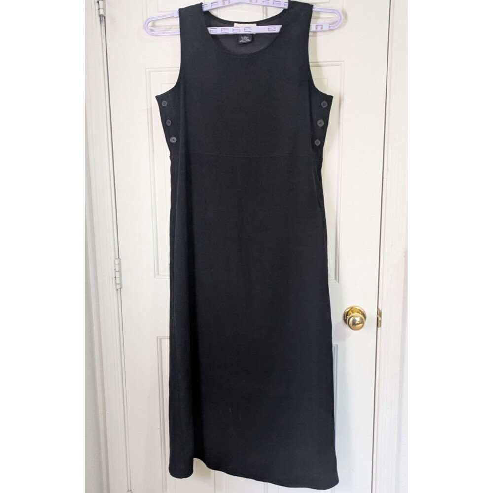 VTG 90s Faux Suede Maxi Jumper Dress 8 Black Classic Minimalist Academia Grunge